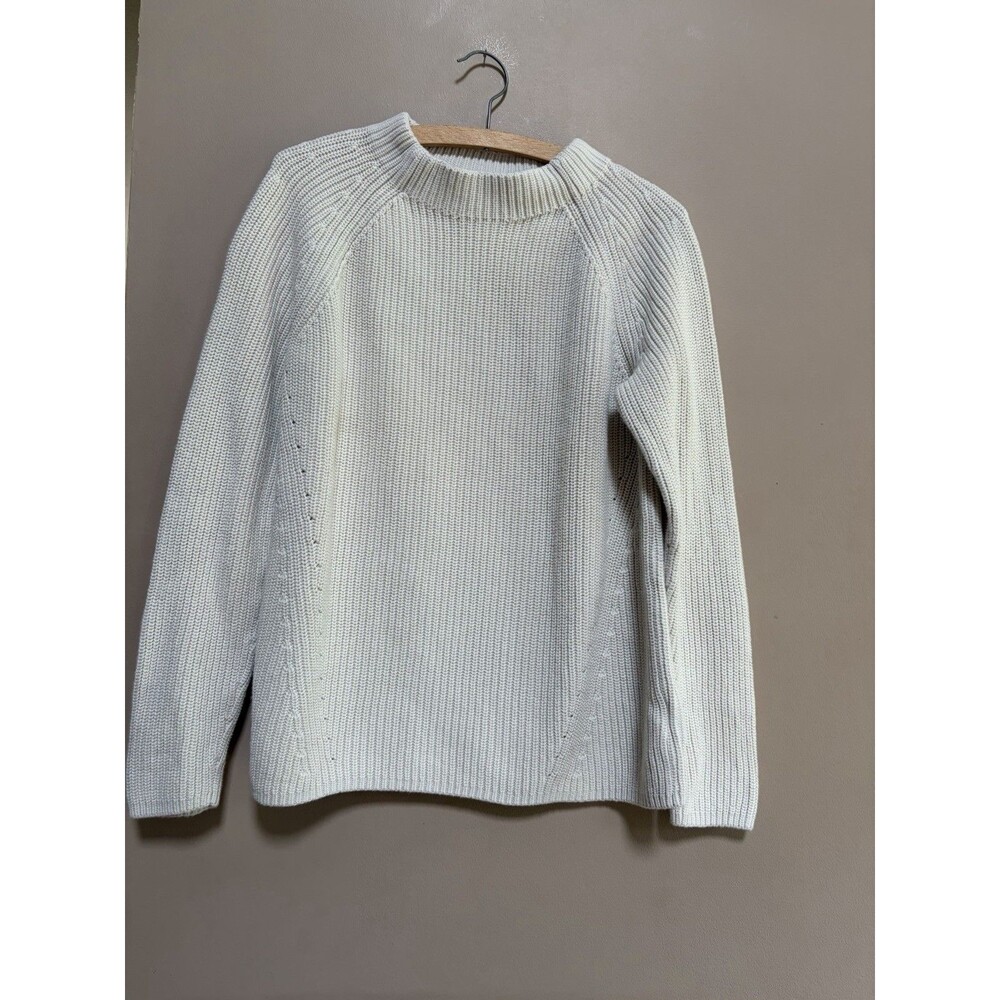 Lands End Mock Neck Knit Sweater 90s Cable Knit Cream 100% Cotton Women's Large